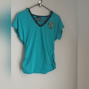 Southpole Blouse Women L Blue & Black Hoodie Short Sleeve M Embellished Graphic